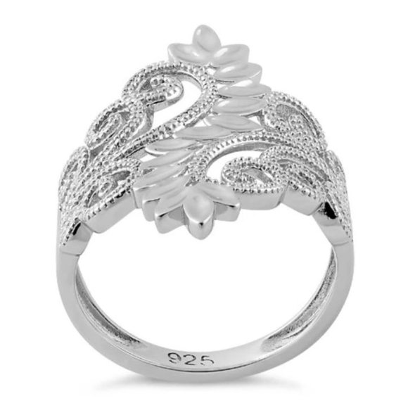 925 STERLING SILVER Leaves & Scrolls Filigree Statement Ring - Picture 16 of 16